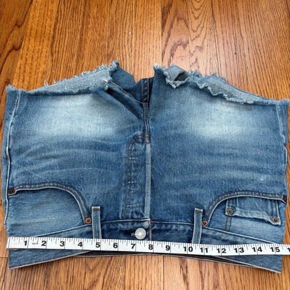 levi's 501 western cowboy high rise button fly raw hem denim blue jean shorts 28 - Picture 11 of 16